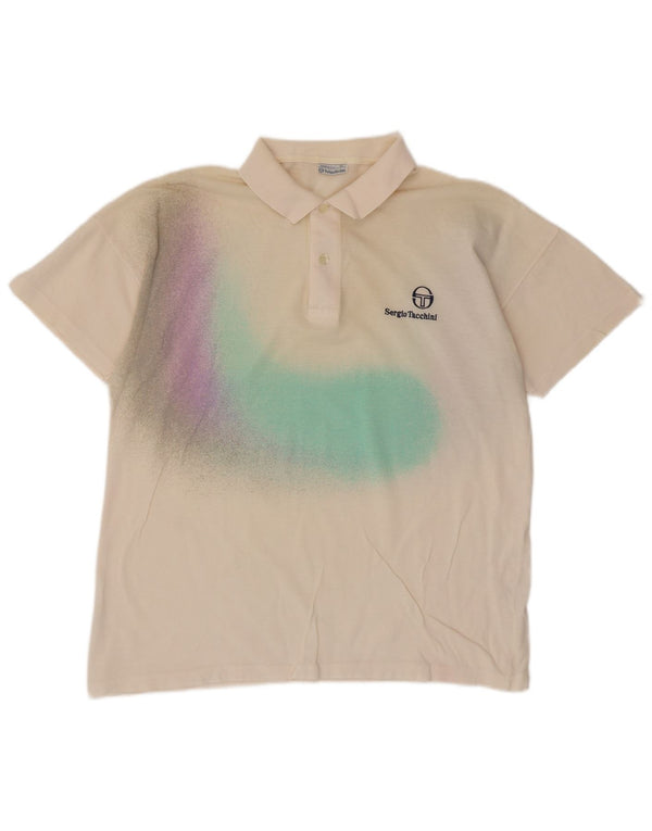 Sergio Tacchini Mens Polo Shirt Large Off White Tie Dye Cotton