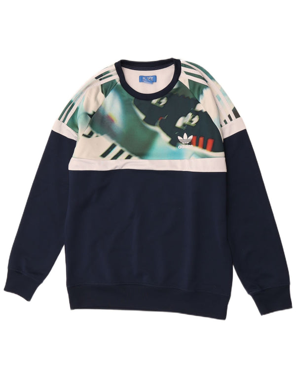 Adidas Mens Sweatshirt Jumper Medium Navy Blue Colourblock Polyester