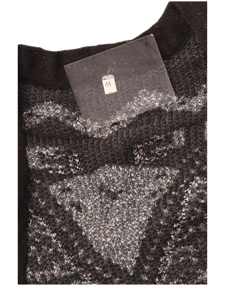 VINTAGE Womens Longline Open Cardigan Sweater EU 44 XL Grey Geometric