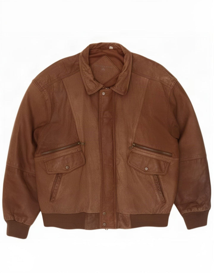 Roundtree & Yorke Mens Leather Jacket UK 42 XL Brown