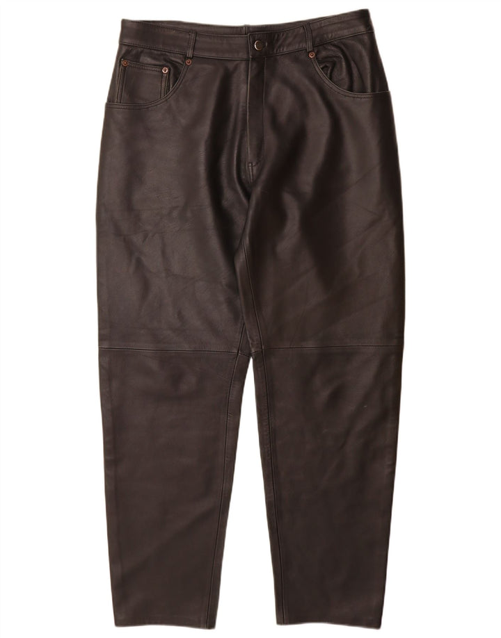 Vintage Womens Tapered Leather Trousers IT 44 Medium W32 L29 Black