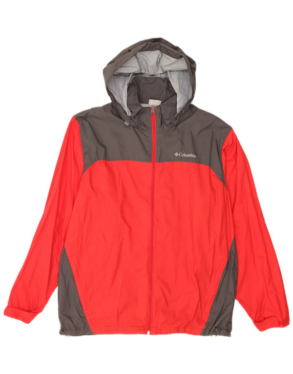 Columbia Mens Hooded Rain Jacket UK 40 Large Red Colourblock Nylon