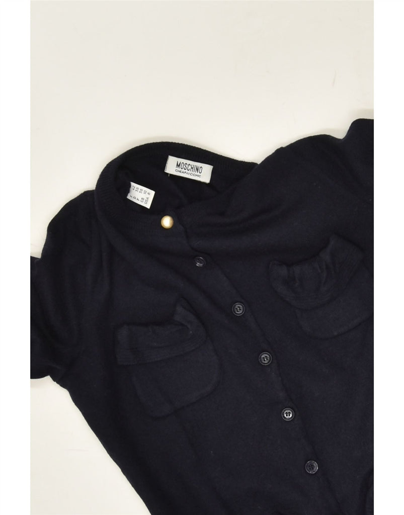 MOSCHINO Womens Cardigan Sweater UK 10 Small Navy Blue Wool | Vintage Moschino | Thrift | Second-Hand Moschino | Used Clothing | Messina Hembry 