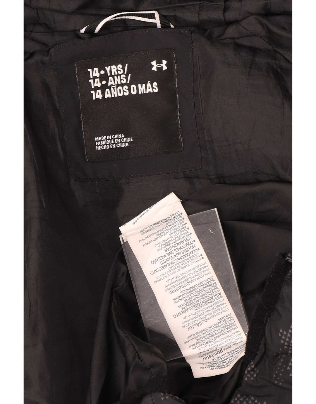 Under Armour Boys Hooded Padded Jacket 13-14 Years Black Camouflage