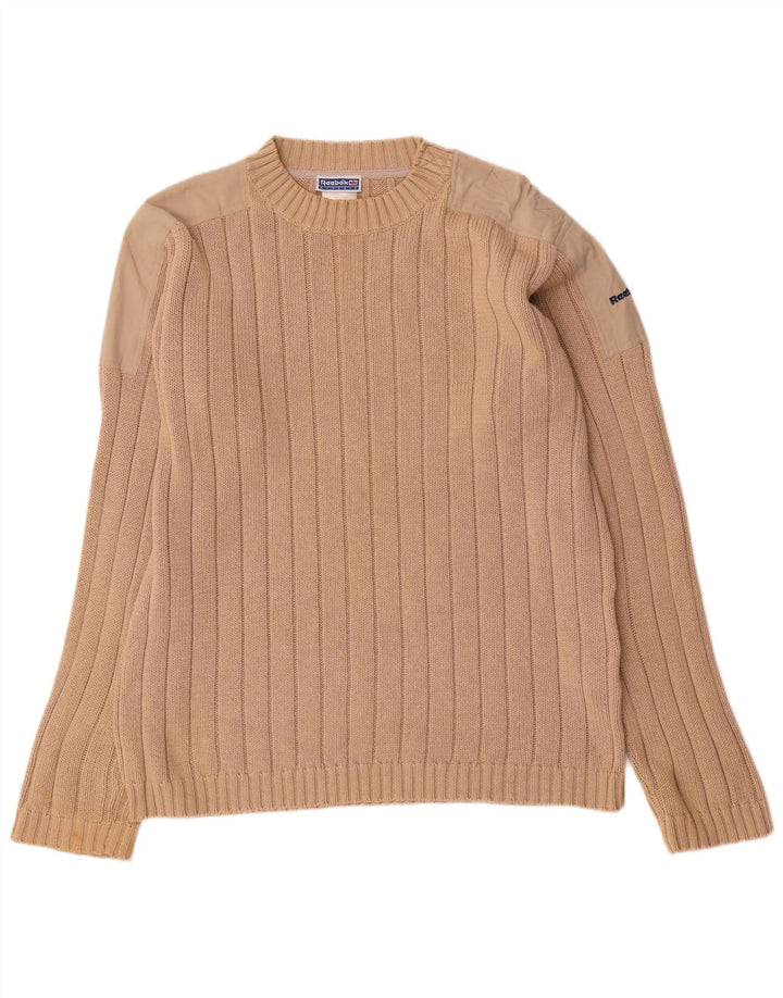 Reebok Mens Crew Neck Crew Neck Jumper Sweater Medium Beige Cotton