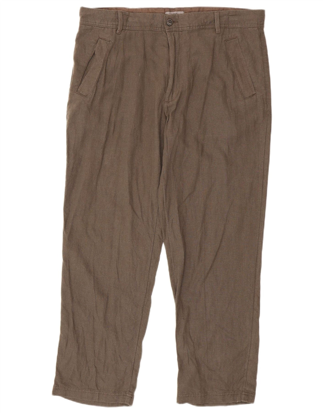 MARKS & SPENCER Mens Regular Fit Chino Trousers W36 L29 Brown Linen