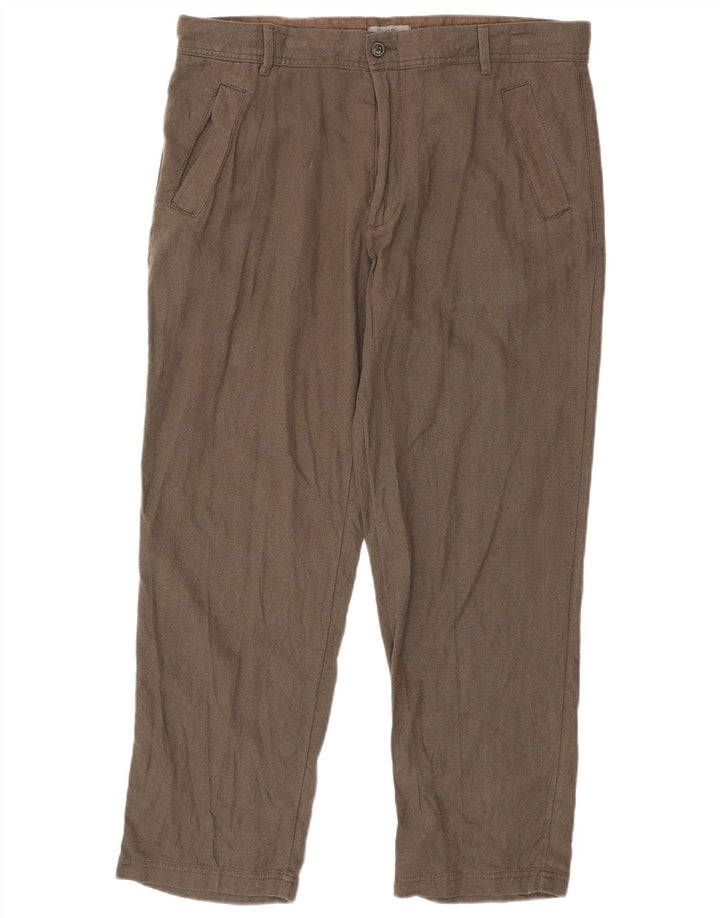 MARKS & SPENCER Mens Regular Fit Chino Trousers W36 L29 Brown Linen