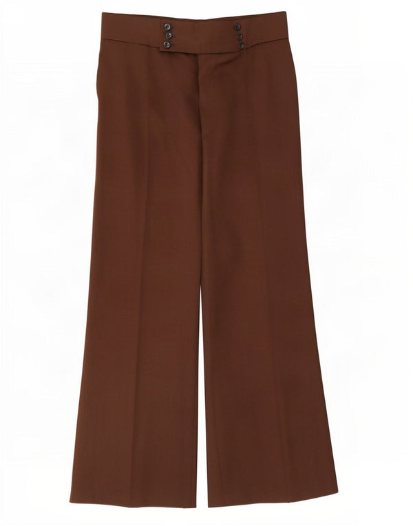 Vintage Womens High Waist Wide Leg Suit Trousers W32 L32 Brown
