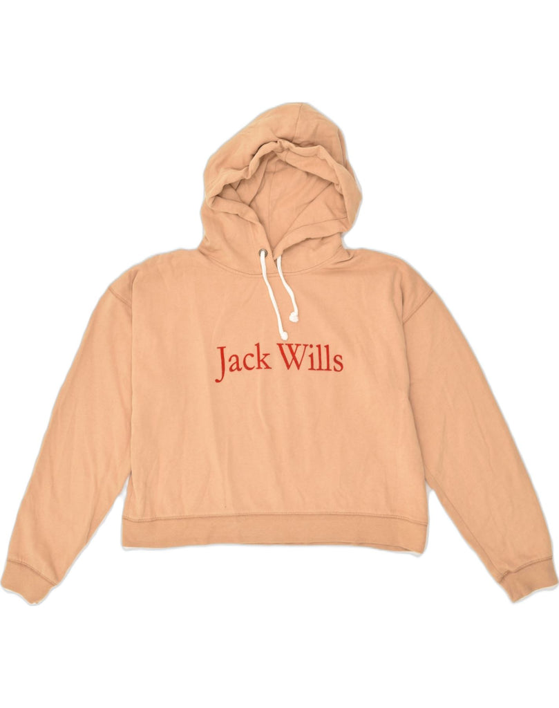 JACK WILLS Womens Graphic Crop Hoodie Jumper UK 14 Large Beige Cotton | Vintage Jack Wills | Thrift | Second-Hand Jack Wills | Used Clothing | Messina Hembry 