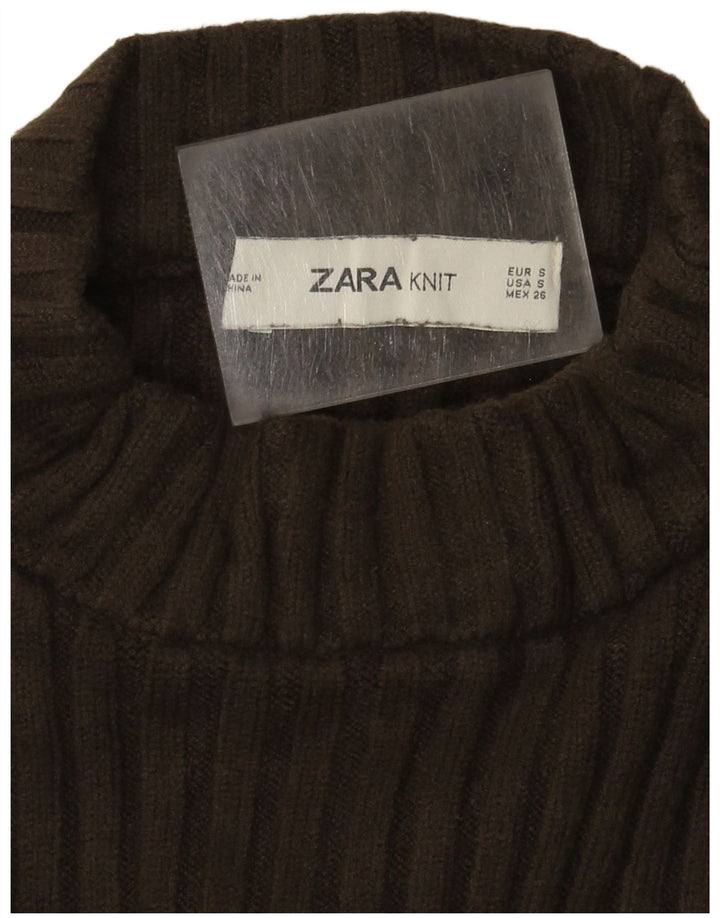 Zara Womens Crop Oversized Turtle Neck Jumper Sweater UK 10 Small Khaki