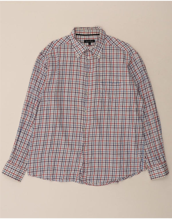 JAMES PRINGLE Mens Flannel Shirt Large Blue Check Cotton
