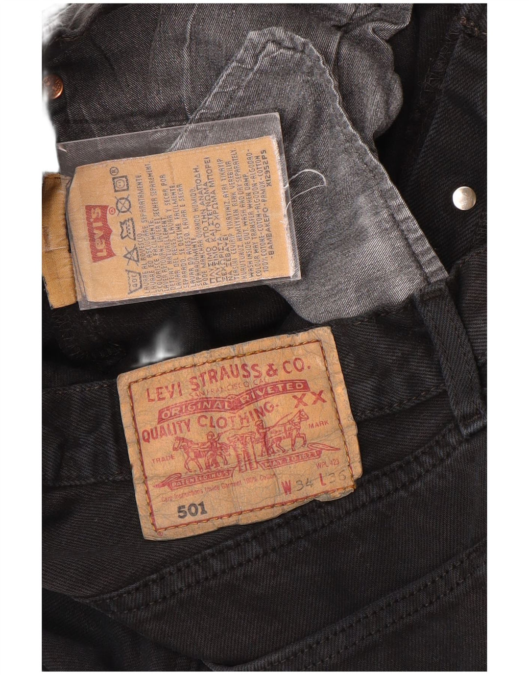 LEVI'S Mens 501 Straight Jeans W34 L36 Black Cotton
