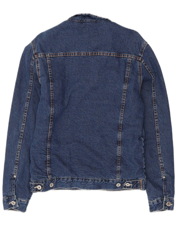 ZARA Mens Sherpa Denim Jacket UK 40 Large Navy Blue Cotton