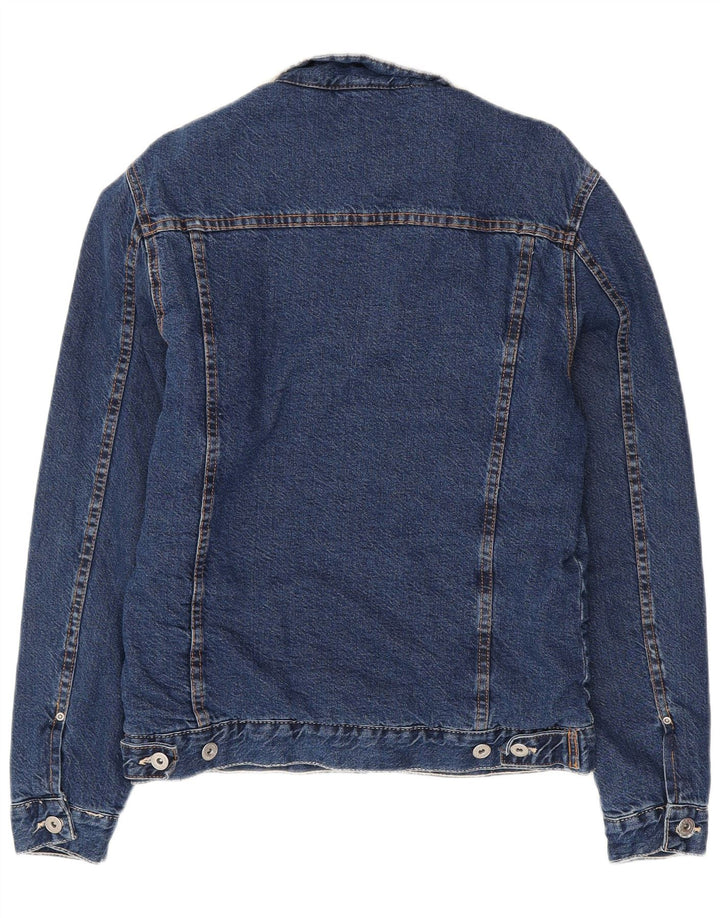 ZARA Mens Sherpa Denim Jacket UK 40 Large Navy Blue Cotton