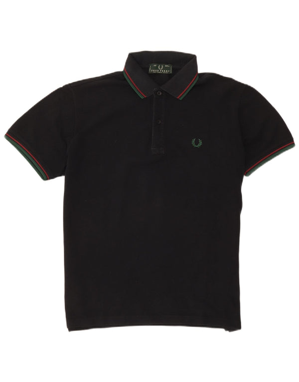 Fred Perry Mens Polo Shirt Medium Black Striped Cotton