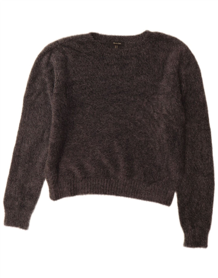 Massimo Dutti Womens Boat Neck Jumper Sweater UK 14 Medium Grey Polyamide
