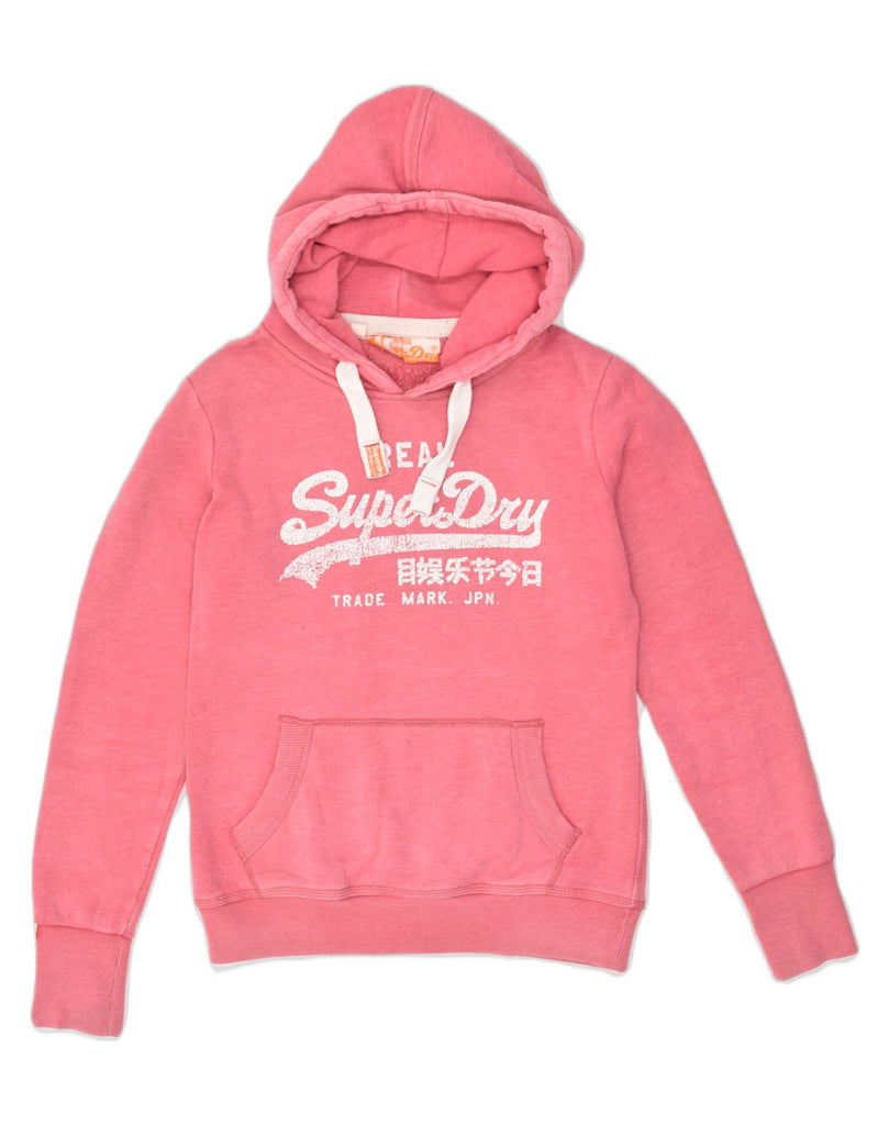 SUPERDRY Womens Graphic Hoodie Jumper UK 10 Small Pink Cotton | Vintage Superdry | Thrift | Second-Hand Superdry | Used Clothing | Messina Hembry 