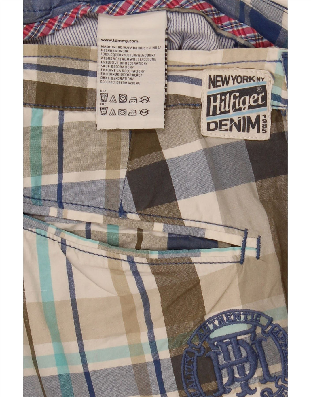 Tommy Hilfiger Mens Chino Shorts W34 Large Multicoloured Plaid Cotton