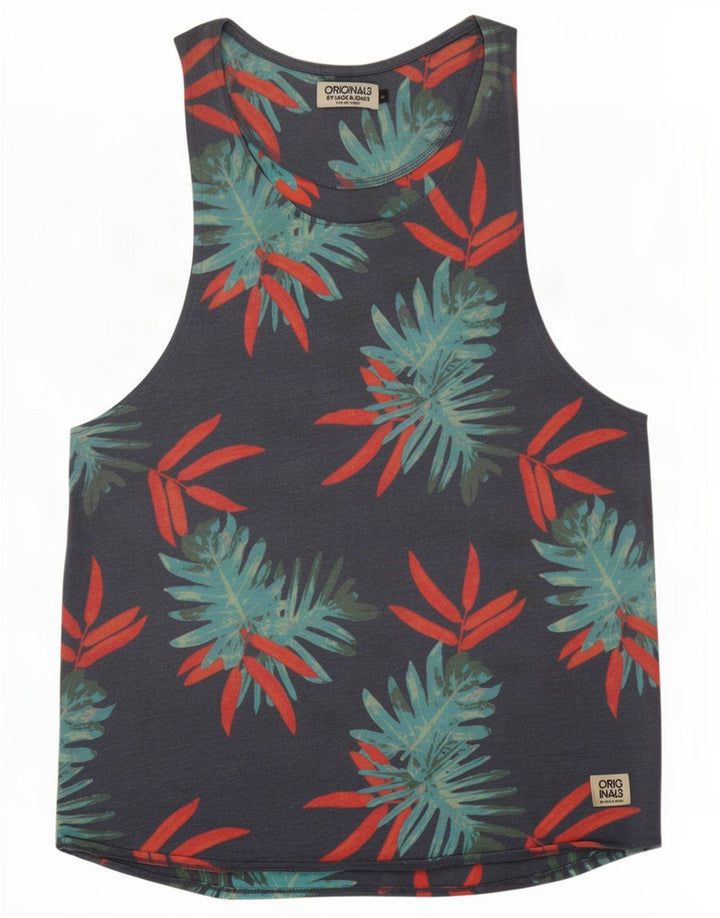 Jack & Jones Mens Vest Top Small Navy Blue Floral