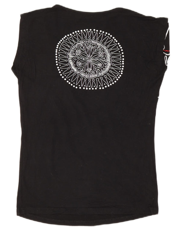 Desigual Womens Graphic T-Shirt Top UK 12 Medium Black Paisley