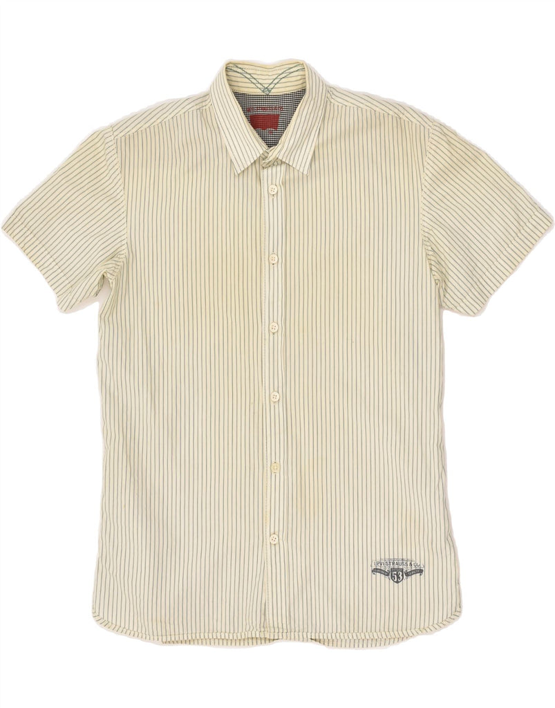 LEVI'S Mens Short Sleeve Shirt Medium Yellow Pinstripe Cotton | Vintage Levi's | Thrift | Second-Hand Levi's | Used Clothing | Messina Hembry 