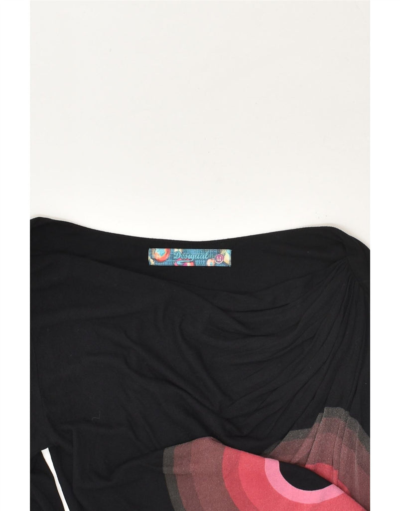 DESIGUAL Womens Graphic Top Long Sleeve UK 12 Medium Black Striped Viscose | Vintage Desigual | Thrift | Second-Hand Desigual | Used Clothing | Messina Hembry 