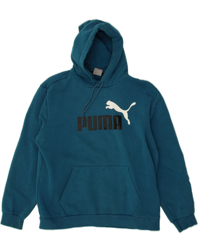 PUMA Mens Graphic Hoodie Jumper Large Blue Cotton Vintage Puma and Second-Hand Puma from Messina Hembry 