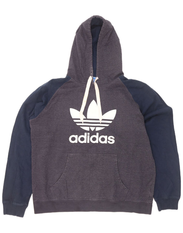 Adidas Mens Graphic Hoodie Jumper 2XL Grey Colourblock Cotton