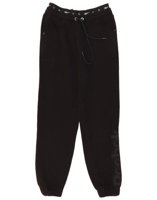 Reebok Womens Graphic Tracksuit Trousers Joggers UK 6 XS Black Cotton