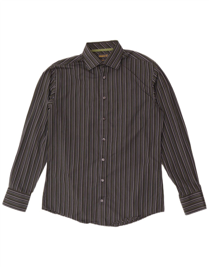 Ted Baker Mens Shirt Size 39 15 1/2 Medium Grey Pinstripe Cotton