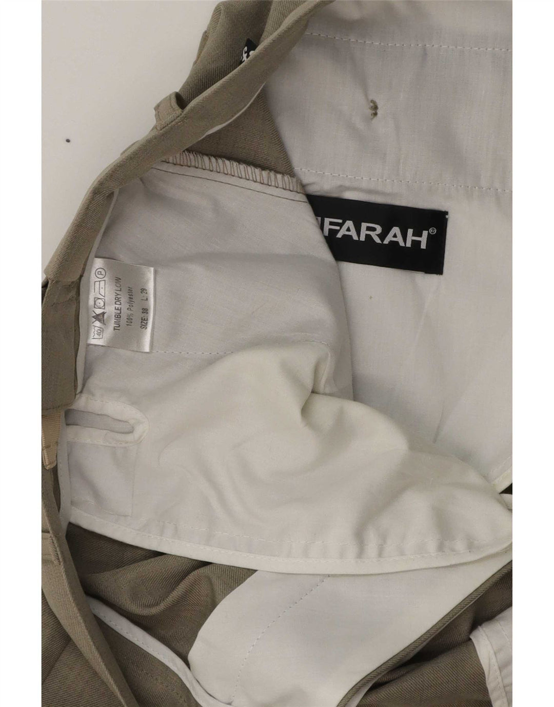 Farah Mens Straight Casual Trousers W38 L29 Beige Polyester