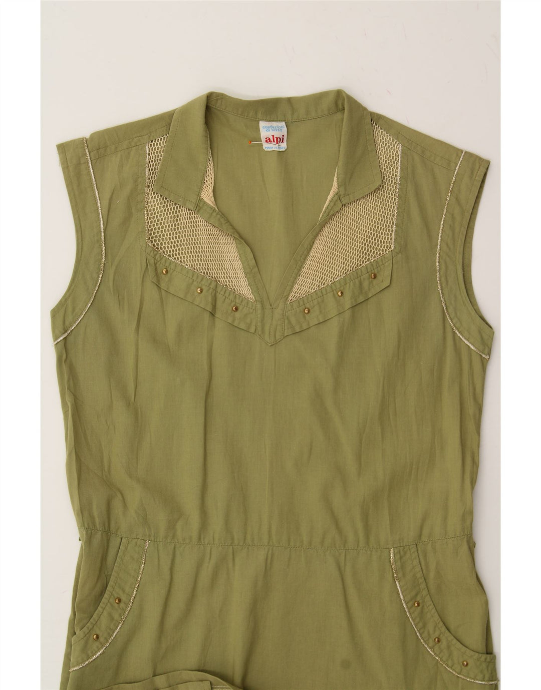 VINTAGE Womens Sleeveless A-Line Dress UK 12 Medium Green Vintage Vintage and Second-Hand Vintage from Messina Hembry 