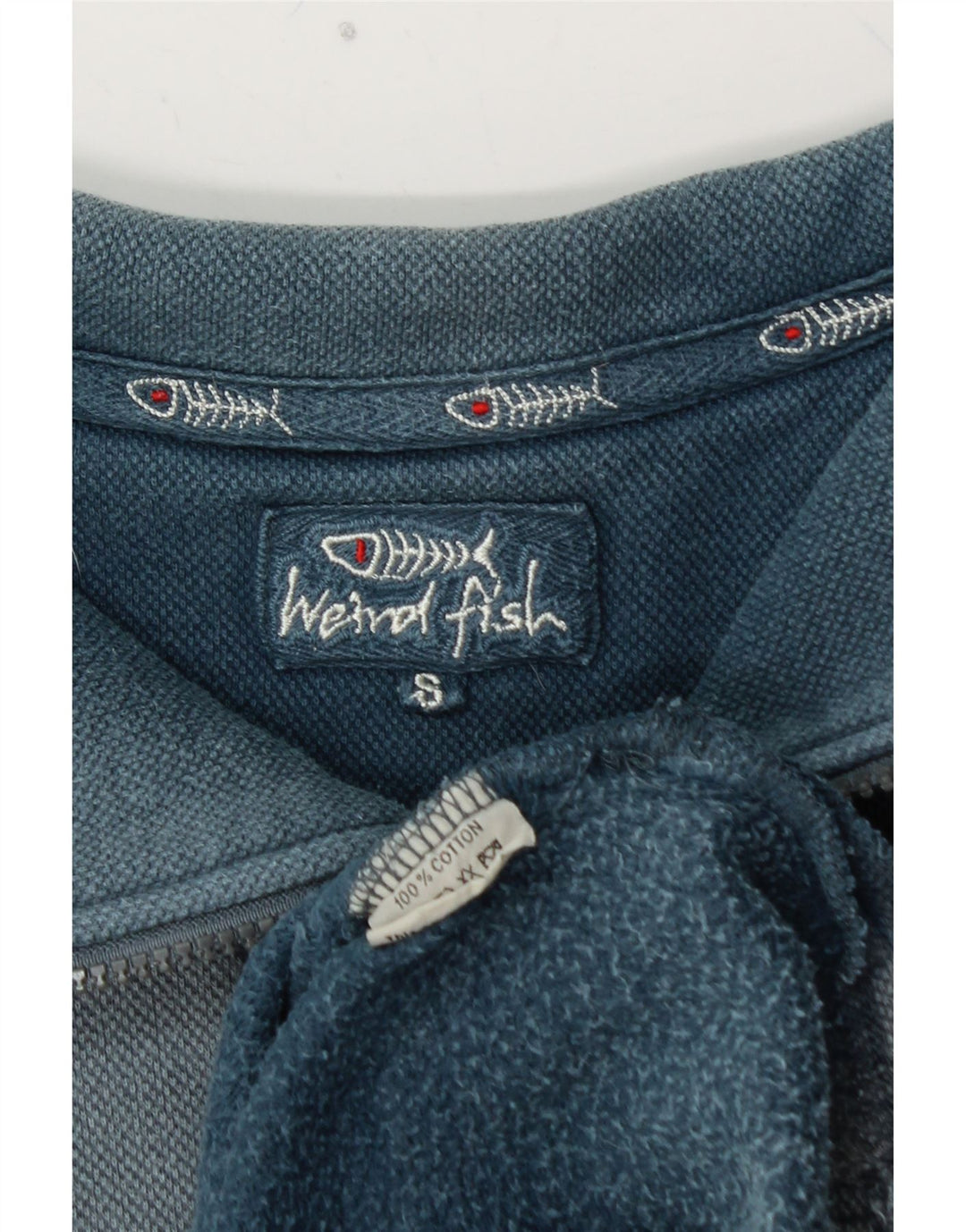 WEIRD FISH Mens Zip Neck Sweatshirt Jumper Small Blue Cotton