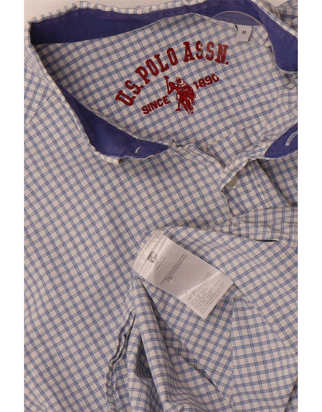 U.S. Polo Assn. Mens Shirt Medium Blue Gingham Cotton