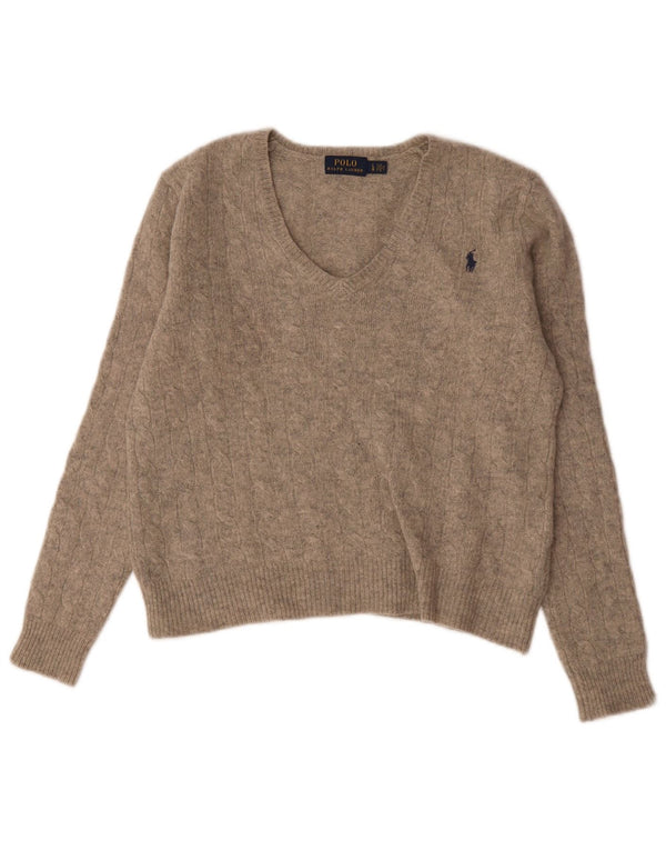 Polo Ralph Lauren Womens V-Neck Jumper Sweater UK 16 Large Grey Flecked