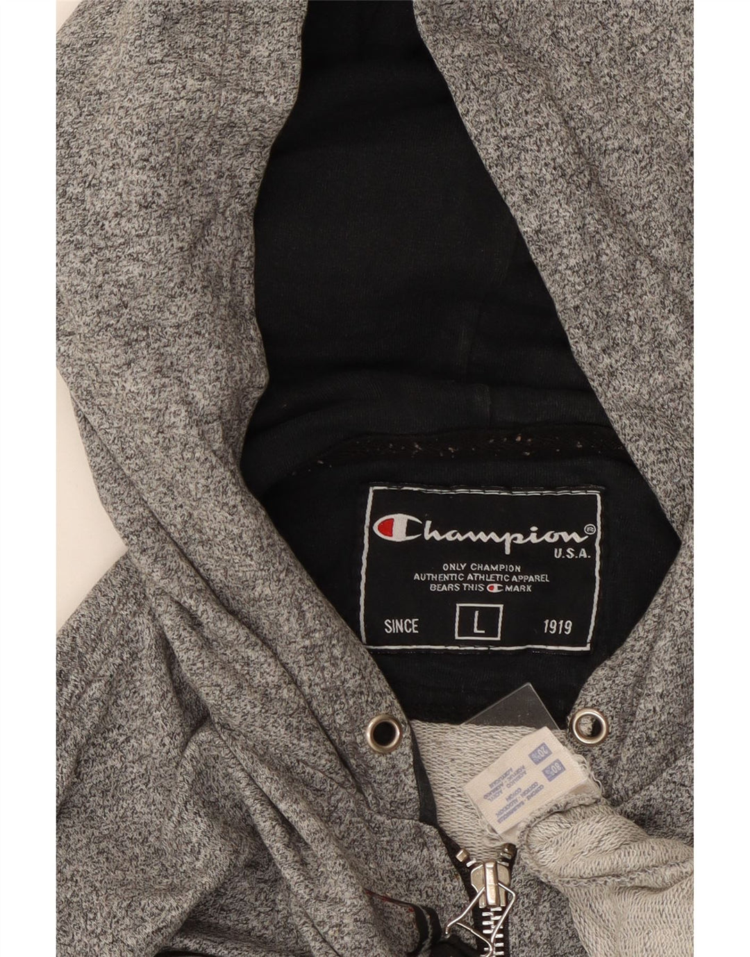 CHAMPION Mens Hoodie Jumper Large Grey Flecked Cotton