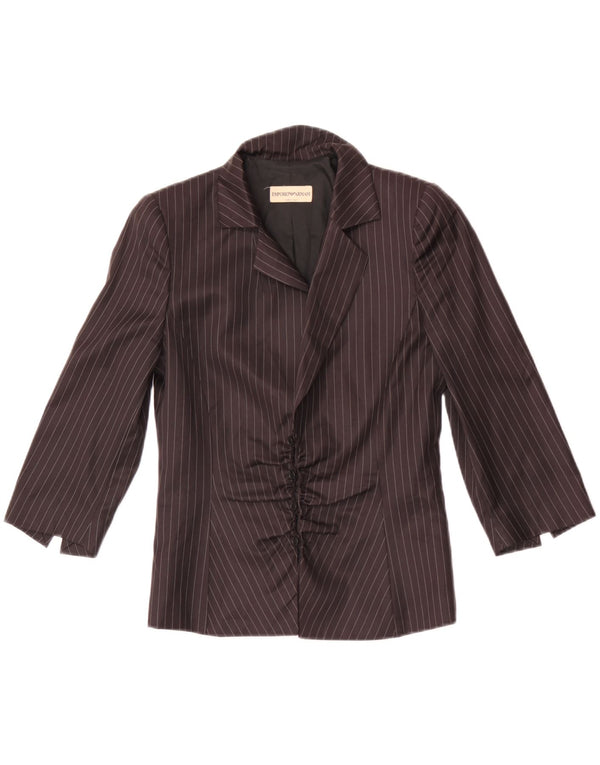 Emporio Armani Womens 3/4 Sleeve Shirt Blouse IT 38 XS Black Pinstripe Wool
