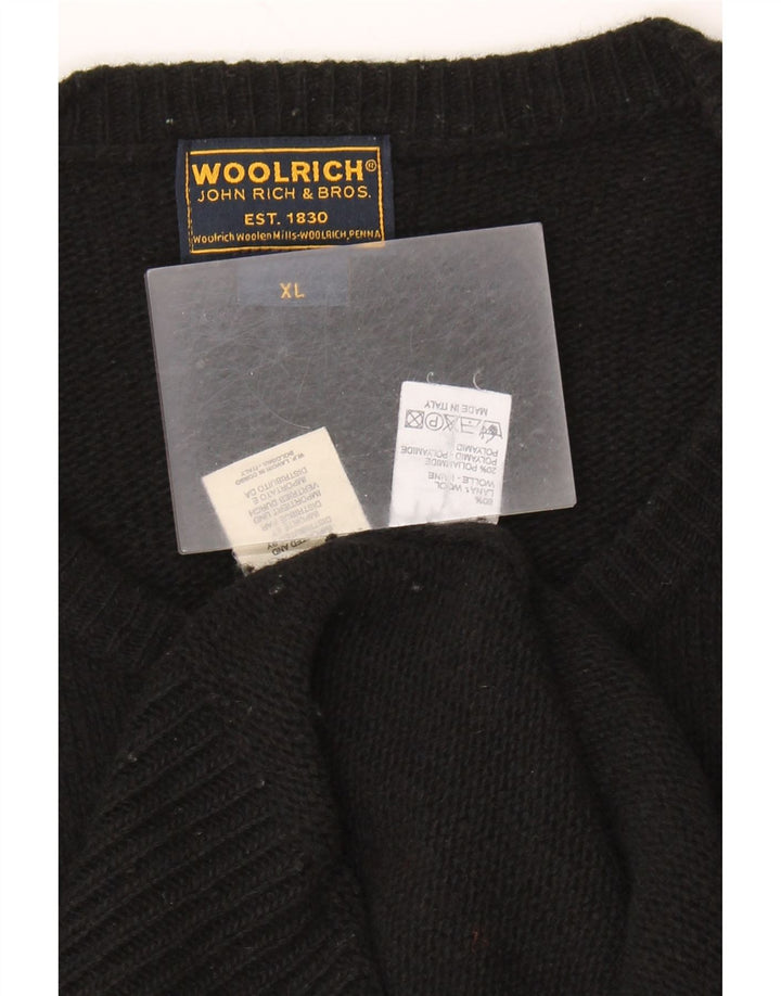 Woolrich Mens Graphic Crew Neck Jumper Sweater XL Black Wool