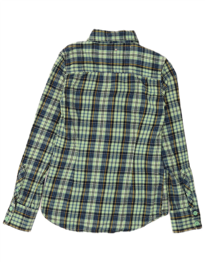 SUPERDRY Womens Flannel Shirt UK 10 Small Turquoise Check Cotton