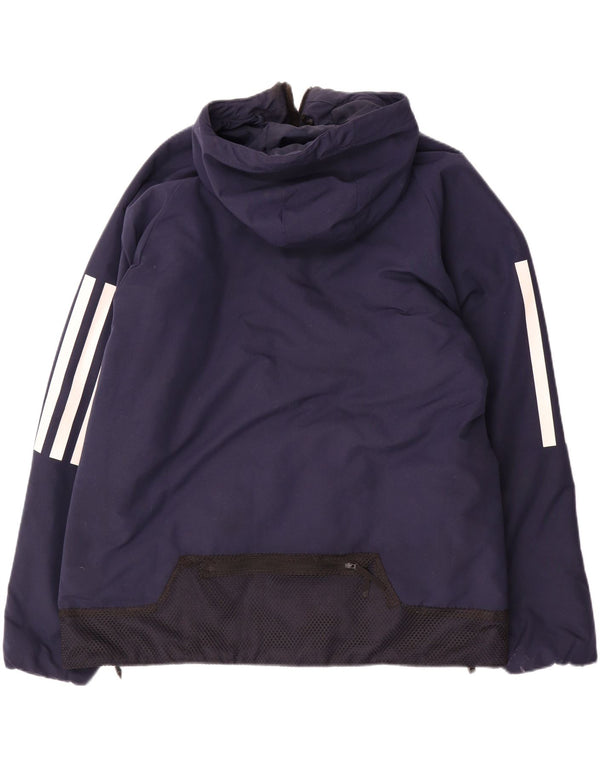 Adidas Mens Hooded Windbreaker Jacket UK 40 Large Navy Blue Polyester