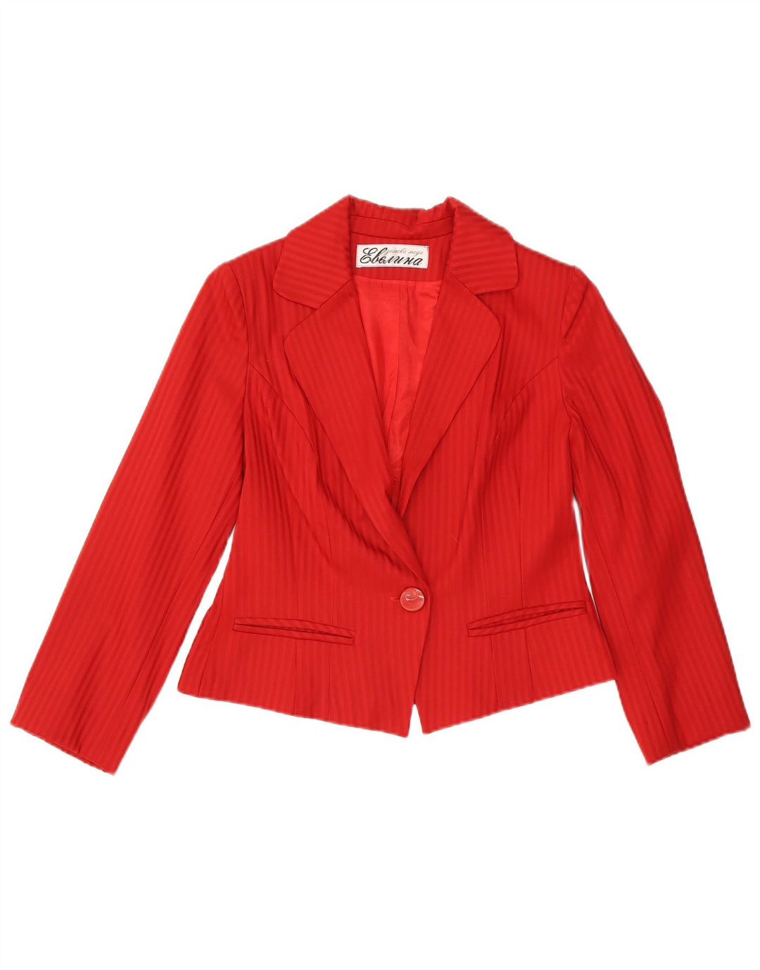Vintage Womens Crop 1 Button Blazer Jacket UK 14 Medium Red Pinstripe