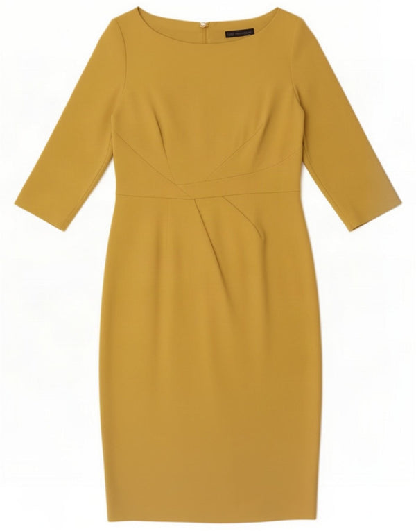 Marks & Spencer Womens 3/4 Sleeve Sheath Dress UK 14 Medium Yellow