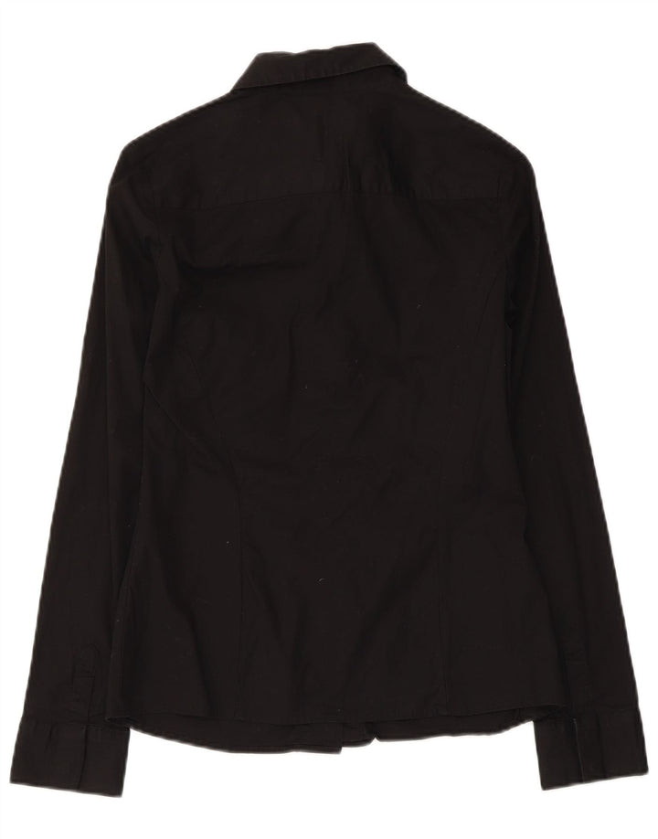 Reiss Womens Ruffle Front Shirt UK 6 XS  Black Cotton