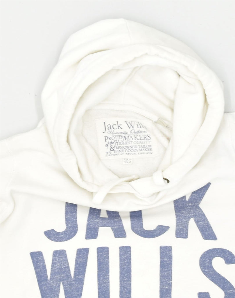 JACK WILLS Womens Graphic Hoodie Jumper UK 10 Small White Cotton | Vintage Jack Wills | Thrift | Second-Hand Jack Wills | Used Clothing | Messina Hembry 