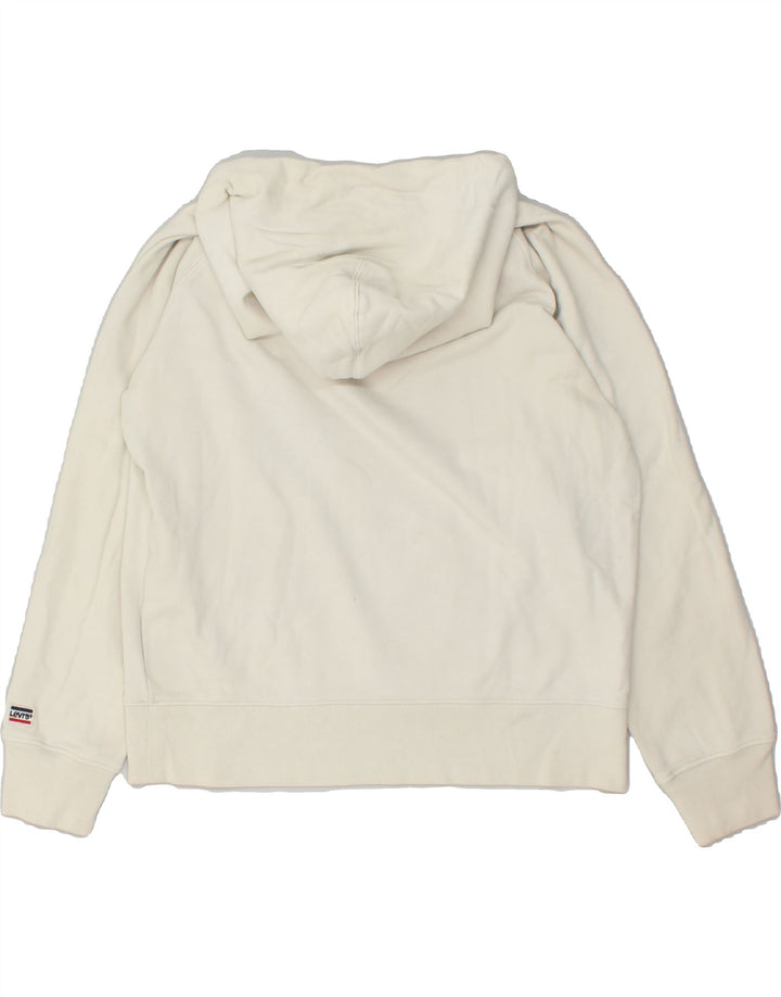 LEVI'S Womens Graphic Hoodie Jumper UK 14 Medium Off White Cotton | Vintage Levi's | Thrift | Second-Hand Levi's | Used Clothing | Messina Hembry 