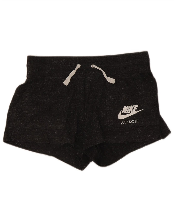 Nike Womens Sport Shorts UK 12 Medium Grey Flecked Cotton