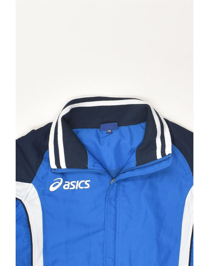 ASICS Boys Tracksuit Top Jacket 7-8 Years Blue Colourblock Polyester | Vintage Asics | Thrift | Second-Hand Asics | Used Clothing | Messina Hembry 