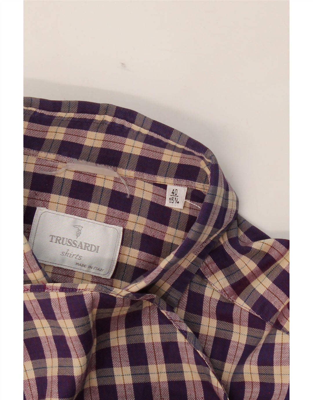 TRUSSARDI Mens Shirt Size 40 15 1/2 Medium Purple Check Vintage Trussardi and Second-Hand Trussardi from Messina Hembry 