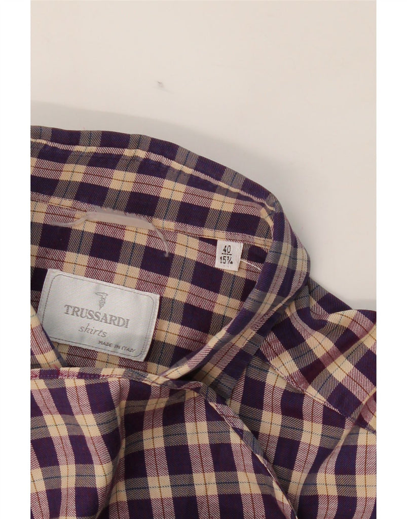 TRUSSARDI Mens Shirt Size 40 15 1/2 Medium Purple Check Vintage Trussardi and Second-Hand Trussardi from Messina Hembry 