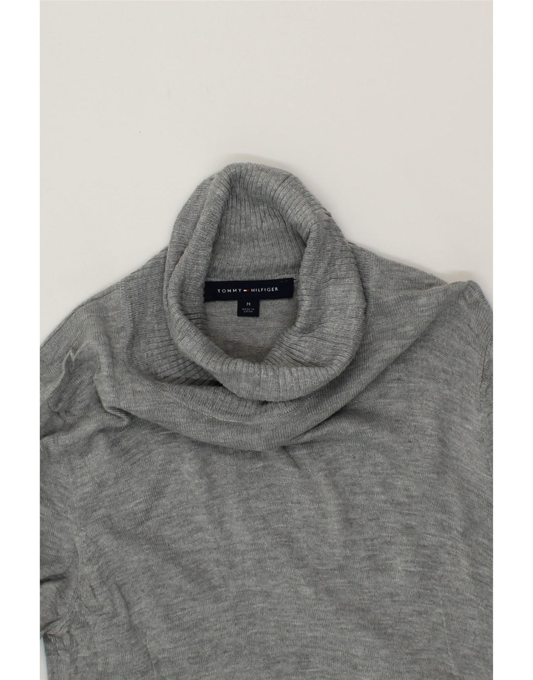 TOMMY HILFIGER Womens Longline Roll Neck Jumper Sweater UK 12 Medium Grey Vintage Tommy Hilfiger and Second-Hand Tommy Hilfiger from Messina Hembry 